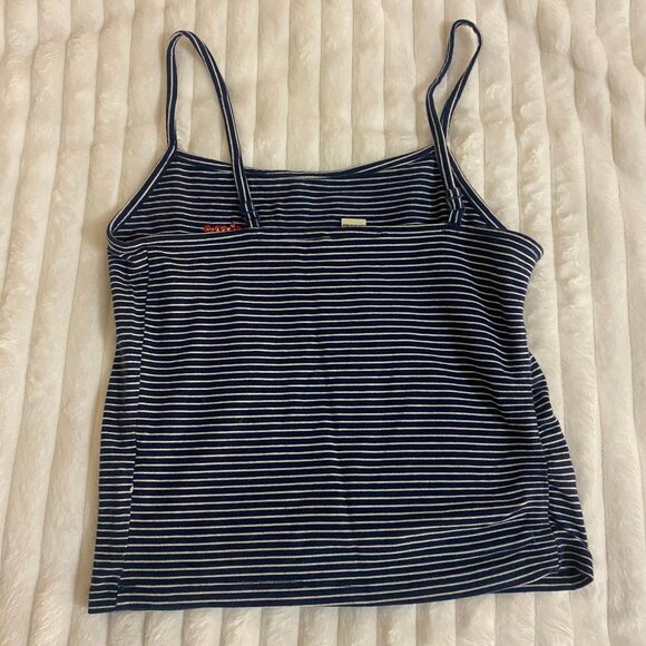 💙 Vintage Forever 21 Navy Striped and French Embroidered Nautical Tank Top - Picture 2 of 3